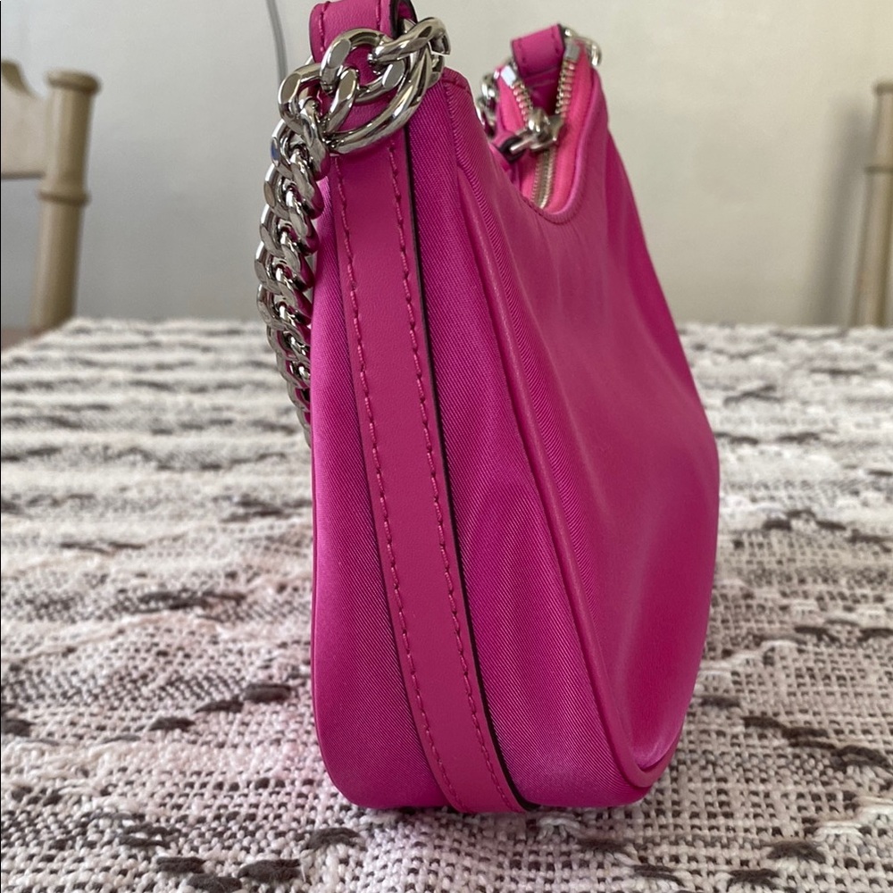 Michael Kors Mini Pink Nylon Shoulder Bag with Silver Chain - Picture 2 of 6